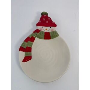 Hallmark Christmas Snowman Ceramic Spoon Rest Red Green Scarf Holiday Kitchen